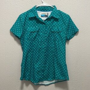Magellan Outdoors Teal Polka Dot Button Down Shirt